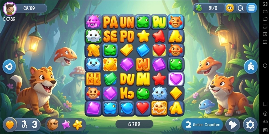 Screenshot menunjukkan gameplay seru CK789 dalam kategori Match-3.