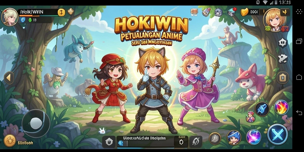Screenshot HOKIWIN menampilkan pertarungan seru dengan karakter Anime.