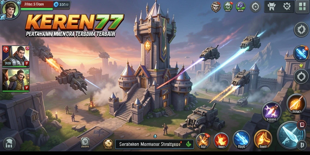 Tangkapan layar gameplay KEREN77 yang menampilkan aksi menara pertahanan.
