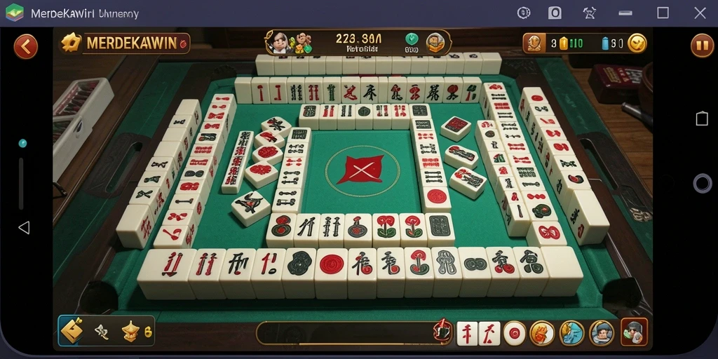 Tampilan gameplay MERDEKAWIN dengan grafis menarik dan ubin Mahjong.