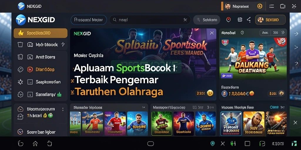 Screenshot utama NEXGID menampilkan pilihan taruhan olahraga yang beragam.