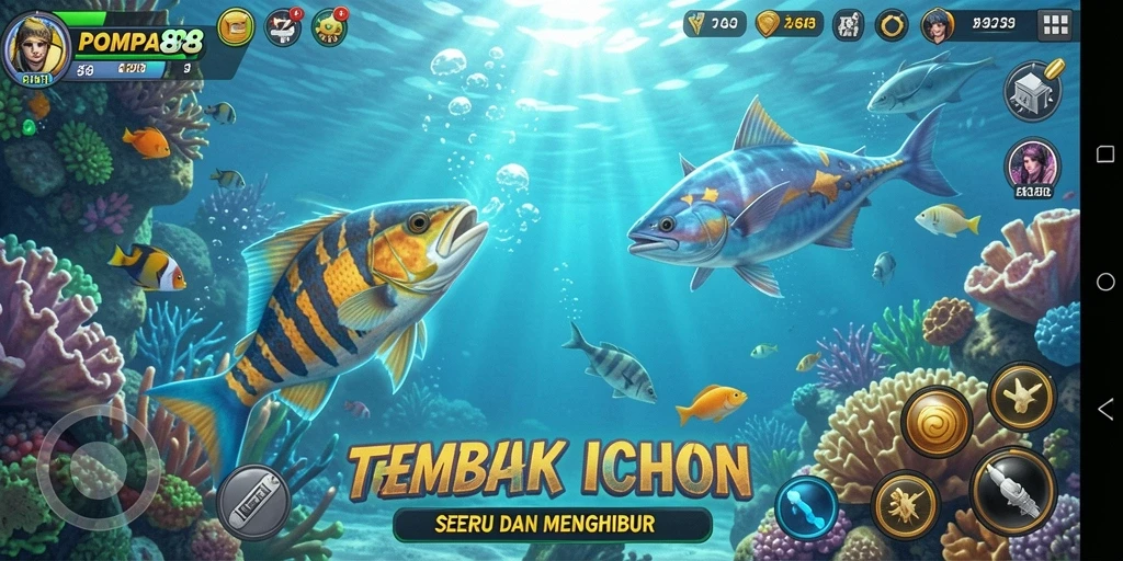 Tampilan gameplay POMPA88 yang seru saat menembak ikan.