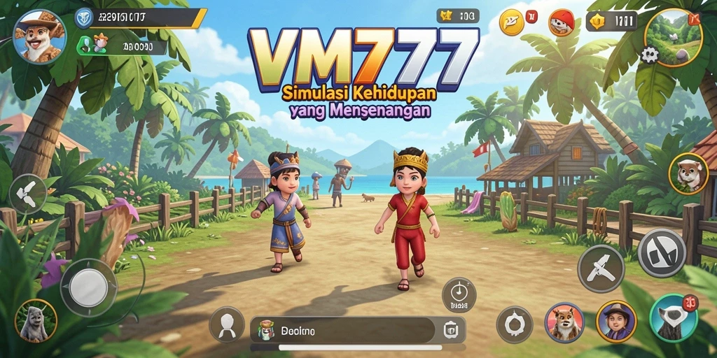 Tampilan gameplay VM777 dengan berbagai kegiatan simulasi hidup.